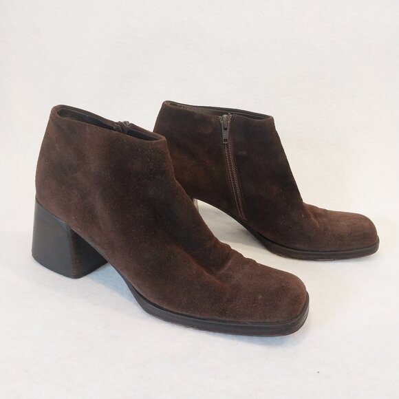Via Spiga Booties Womens 8.5 M Brown Suede Block Heel Ankle Boots Made in Italy. - Picture 1 of 10